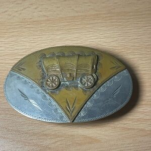 Vintage Western Covered Wagon Belt Buckle Nickel Silver Colorado Springs